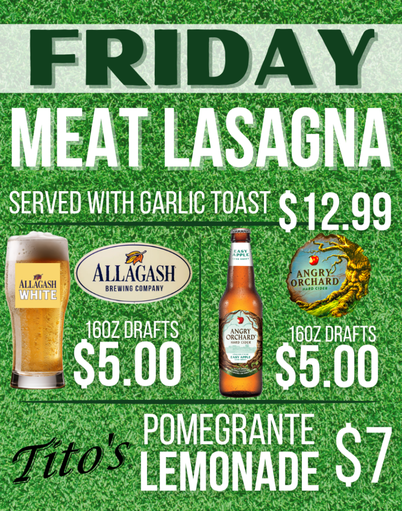 Daily Specials, Friday food and beverage specials