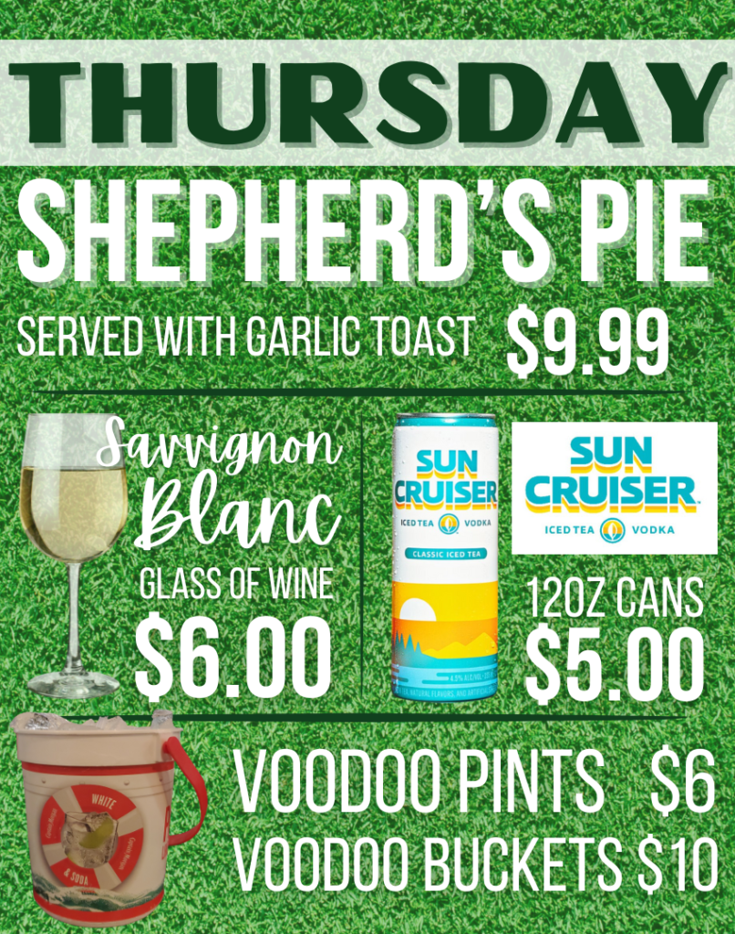 Daily Specials, Thursday food and beverage specials